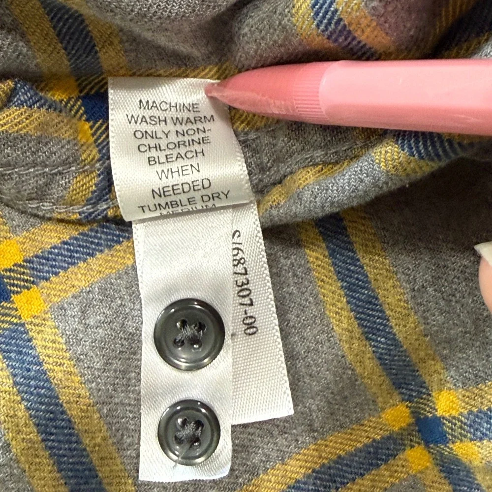 Banana Republic Mens XL Flannel Shirt Grey Yellow Blue Plaid Cotton Button Down